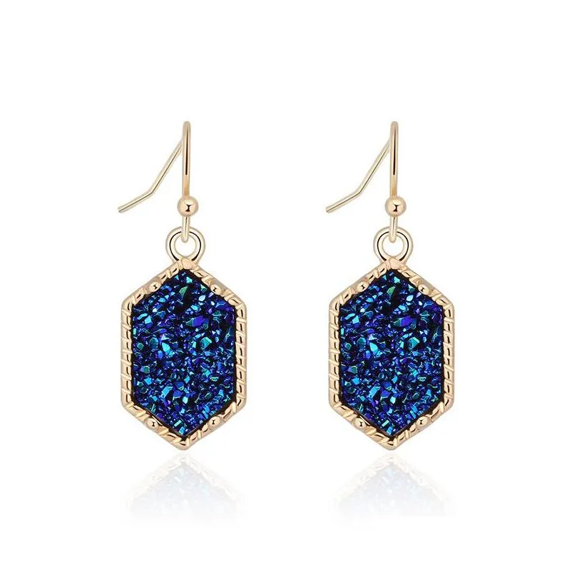 Dangle & Chandelier Selling Druzy Stud Earrings Fashion Sier Gold 12Mm Bling Hexago Resin Stone For Drop Delivery Jewelry Dhaji