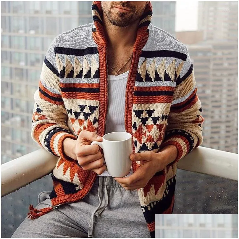 Men`S Sweaters Mens Vintage Cardigan Sweater Casual Jacquard Fashion Coat Knitted Cardigans Autumn Winter Oversized Drop Delivery App Dhbff