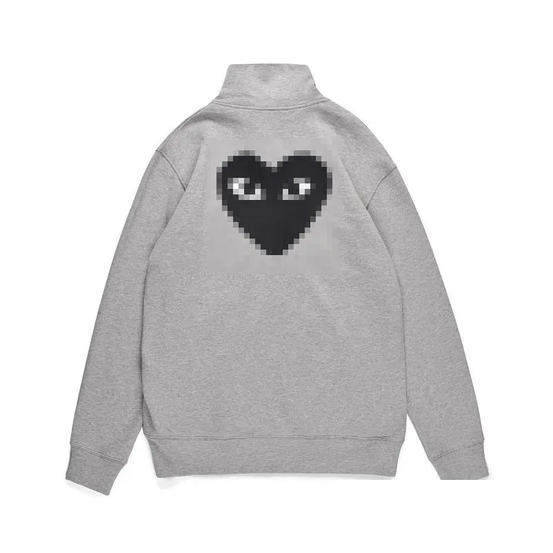 Designer Men`s Hoodies Com Des Garcons Sweatshirt Mockneck  Big Heart Hoodie Full Zip Up Beige Brand Size F56