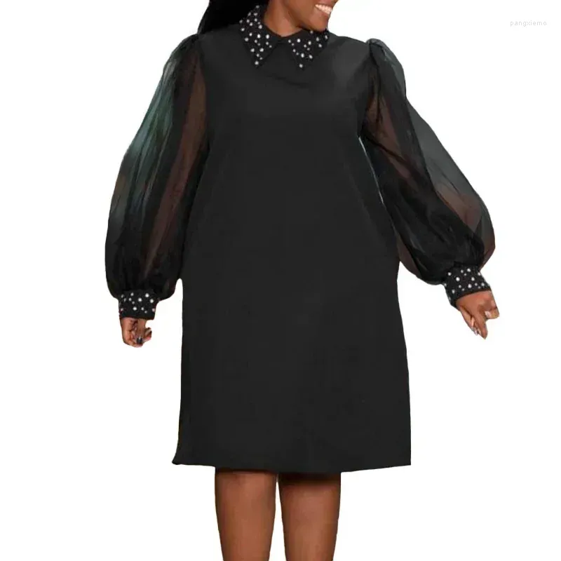 Ethnic Clothing Sexy Mesh Sleeve Midi Dress African Dresses For Women 2024 Summer Daily Elegant Part OL Beaded Robe Femme Africa