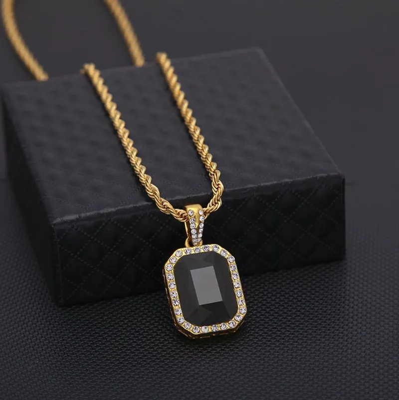 Bling Men039s Faux Lab Mini Ruby Pendant Necklaces Rope Cuban Chain Gold Plated Iced Out Sapphire Rock Rap Hip Hop Jewelry Acce5878616