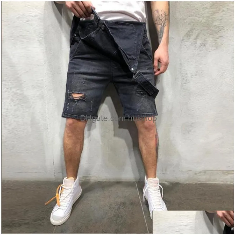 2021 oversize fashion men039s ripped jeans jumpsuits shorts summer hi street distressed denim bib overalls for man suspender pa7605231