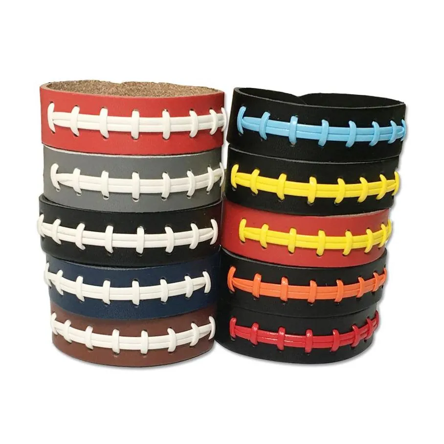 Cuff Vintage Baseball Soft Ball Bracelets For Men Women Fashion Wristbands 10 Colors Sports Leather Bracelet Party Jewelry Bk Drop De Dhyz6