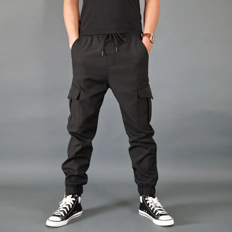 Men`s Pants Solid Color Warm Thickened Casual Army Multi-Pockets Style Fashion Cargo Work Trousers Overalls