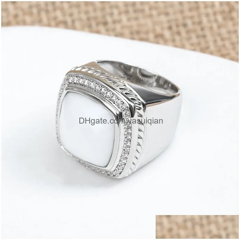 With Side Stones 15Mm Square Cubic Zirconia Statement Ring Stone Fashion Womens Jewelry Drop Delivery Dhjqm
