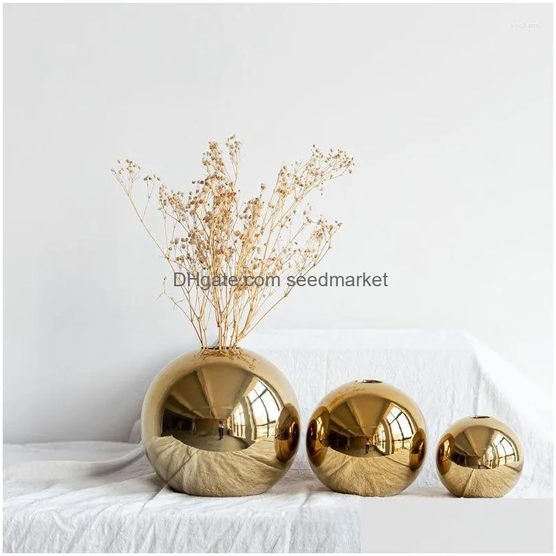 vases golden electroplated ceramic ball flower vase for interior modern decorative home living room