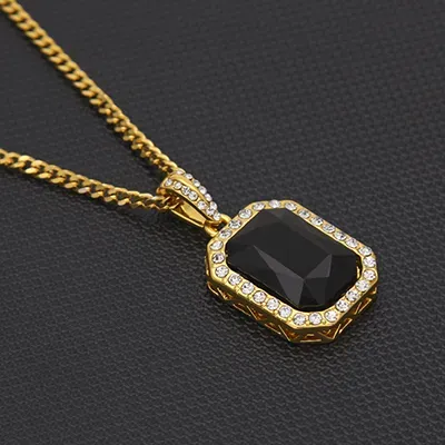 Bling Men039s Faux Lab Mini Ruby Pendant Necklaces Rope Cuban Chain Gold Plated Iced Out Sapphire Rock Rap Hip Hop Jewelry Acce5878616