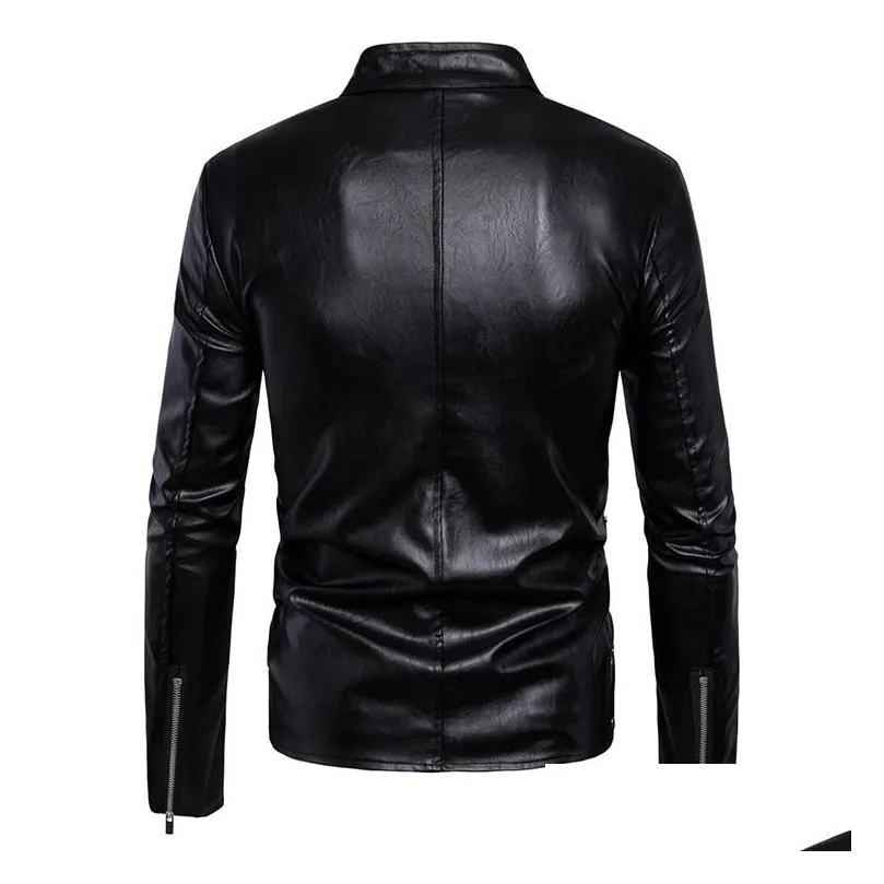 Men`S Fur & Faux Mens Leather Jacket With Many Zippers Coat Biker Motorcycle Black Asian Size Drop Delivery Apparel Clothing Outerwear Dh3Ws