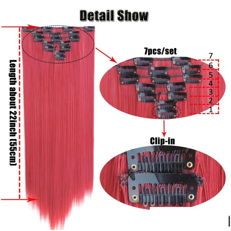 qjz13055 1p Xi.rocks Clip Hair Extensions Synthetic Extension Colors Straight Clips ins Heat Resistant Hair 2102171788778