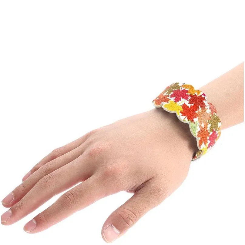 Cuff Fashion Statement Women Ethnic Lovely Sunflower Pumpkin Daisy Printed Leather Bracelet Personality Adjustable Wide Drop Delivery Dhf7J