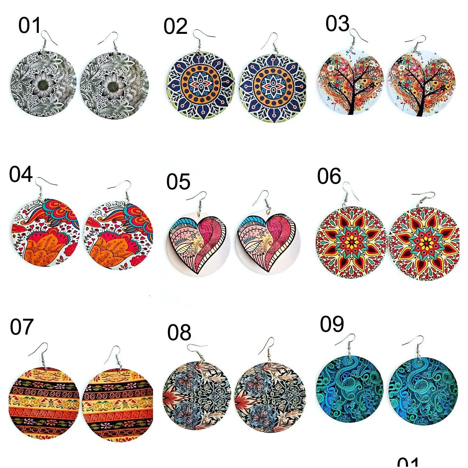 Dangle & Chandelier Bohemian Printing Colorf Eardrop Womens Fashion Afro Wooden Earrings Wood Round Charm Hoop Jewelry Wholesale Drop Dhaw7