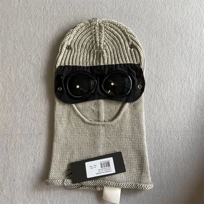 Two lens windbreak hood beanies outdoor cotton knitted men mask casual male skull caps hats black grey army green