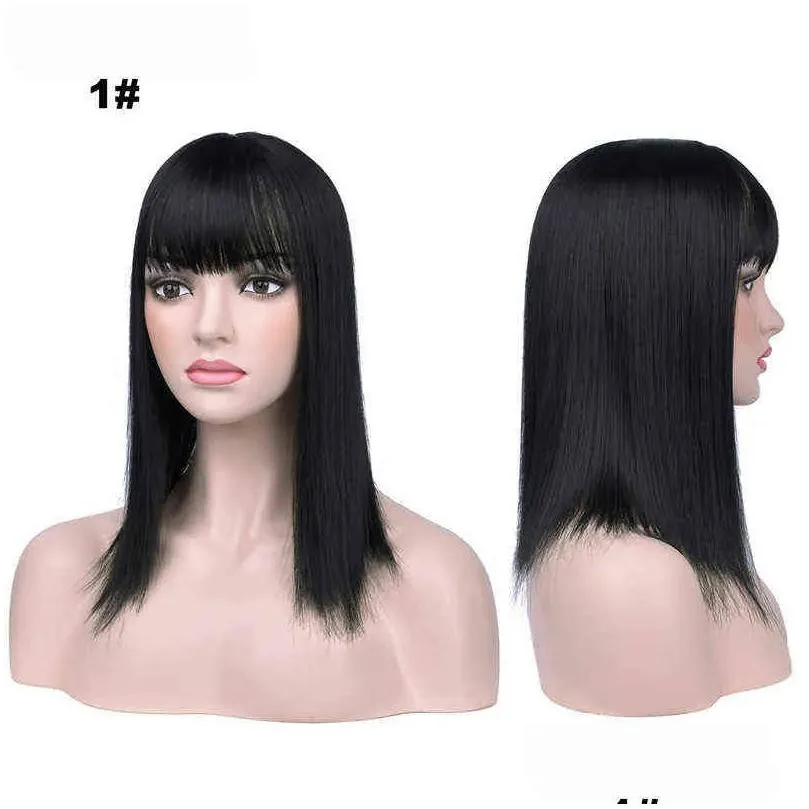 Women Ombre Hair Extension Clip with Bang Long Straight Synthetic Hair Piece High Temperature Fiber 2101084438585