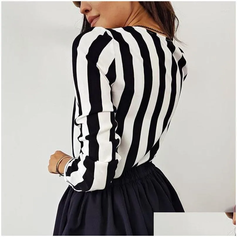 Women`S Blouses & Shirts Womens Blouse Women Casual Striped Top Female Loose Blusas Autumn Fall Ladies Office Y Drop Delivery Apparel Dhdxk