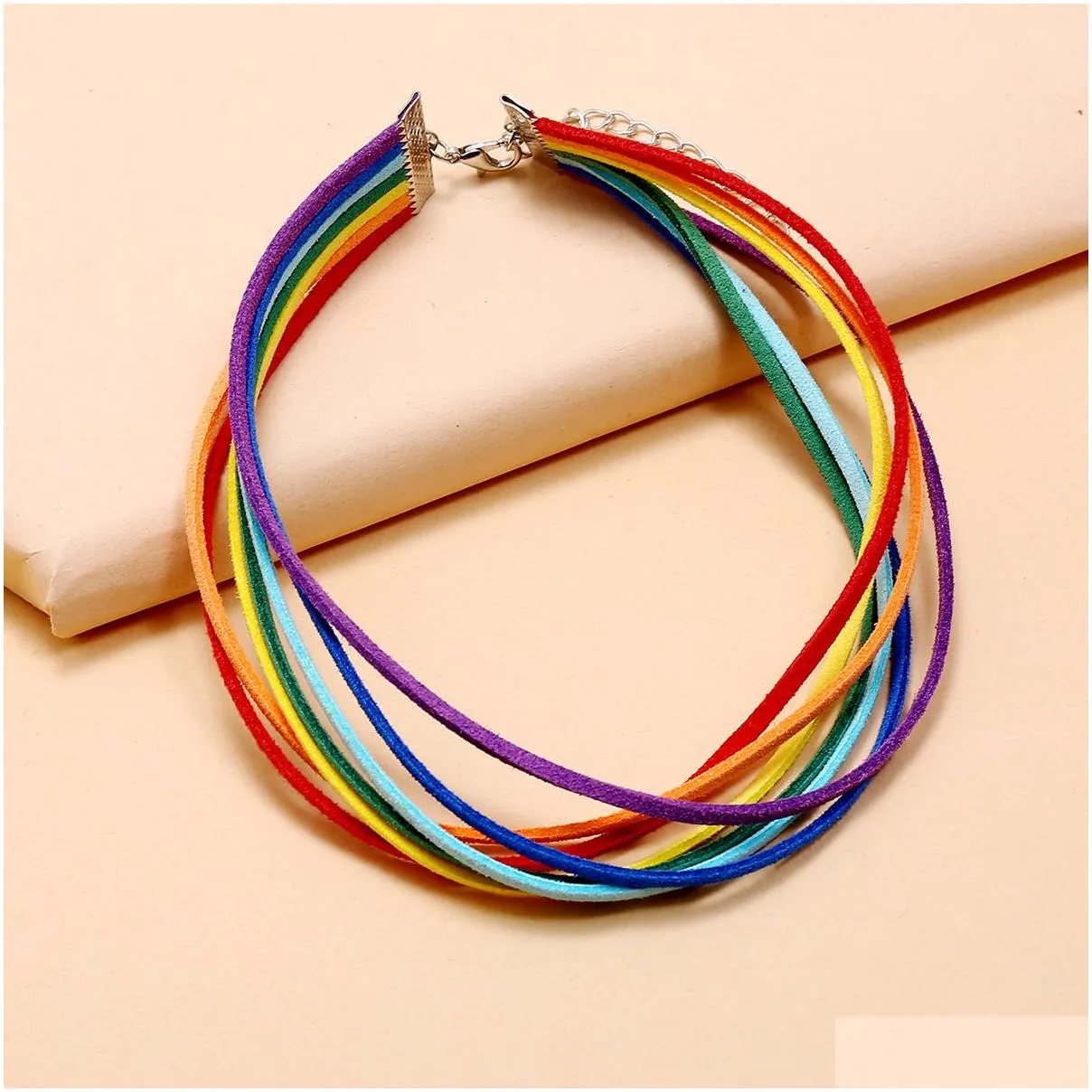 Chains Ins Fashion Womens Ancient Rainbow Color Chocker Necklace Sier Metal Ladies Simple Seven Layer Korean Veet Drop Delivery Jewelr Dhgiy