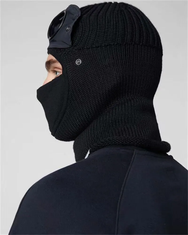 Two lens windbreak hood beanies outdoor cotton knitted windproof men face mask casual male skull caps hats