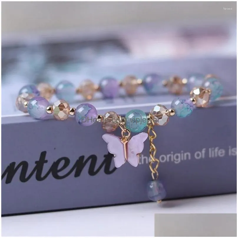 link bracelets exquisite butterfly bracelet colorful ceramic crystal handmade pendant stretch for girls aesthetic jewelry party gifts