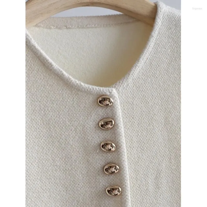 Women`s Vests Autumn Gold Bean Button Knitted Cardigans Women Round Neck Sleeveless Straight Tops