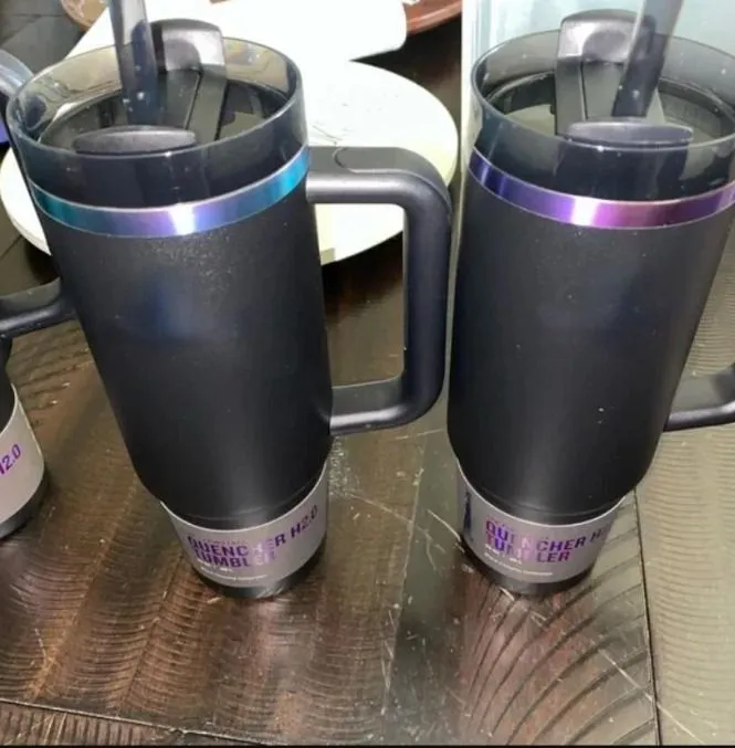 New Design Black Chroma Mug H2.0 40oz Stainless Steel with Straw, Silicone Handle Mug Car Tumbler Water Bottle