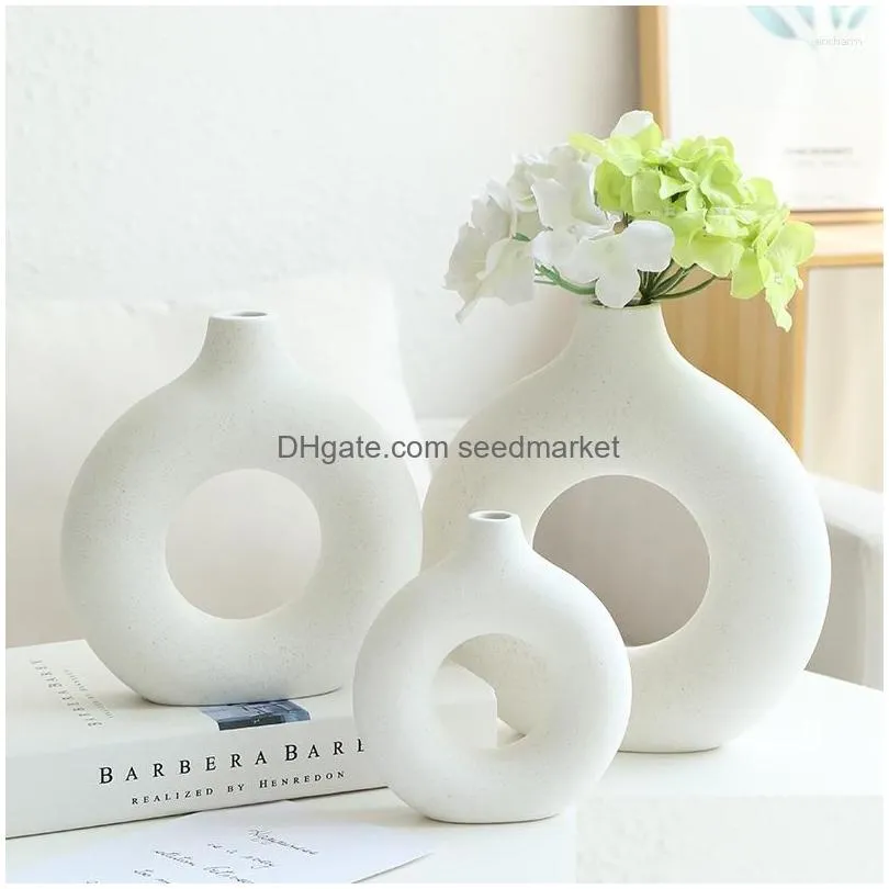 vases nordic ceramic vase aesthetic room decor donuts flower home living decoration accessories interior office