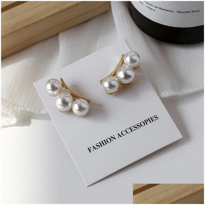 Stud Natural Pearl 925 Sier Earrings Fashion Designer Jewelry 10Mm Three Pearls Earring For Women Wedding Drop Delivery Dhuqp