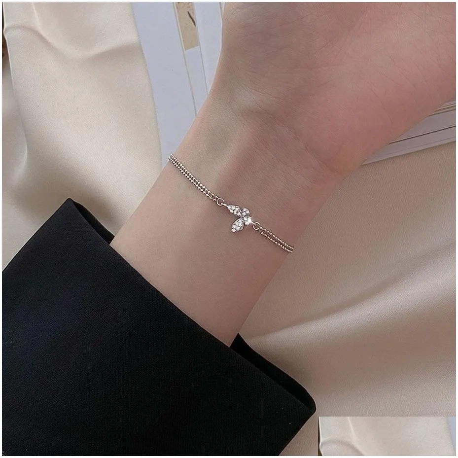 Identification 925 Sier Charm Bracelet For Women New Trendy Elegant Butterfly Zircon Couples Jewelry Drop Delivery Bracelets Dhjno