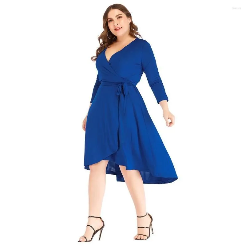 Plus Size Dresses Women Clothing Fall Fashion Casual V-Neck Solid Color Long Sleeve Ladies Hip Dress Elegant Luxury XL-5XL Oversized