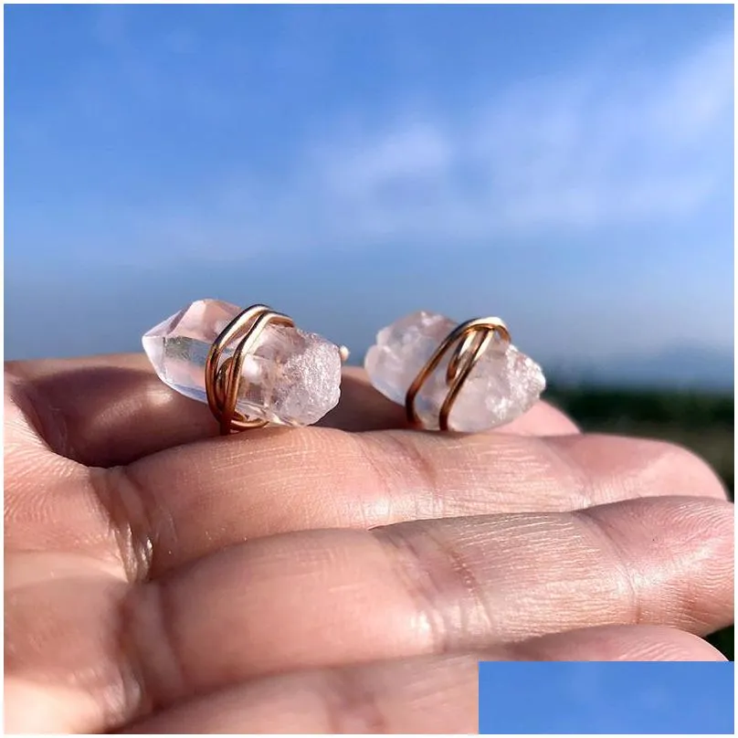 Stud Earring Jewelry Healing Crystals Quartz Sier Gold Point Women Girls Natural Stone Handmade Earrings Drop Delivery Dhqun
