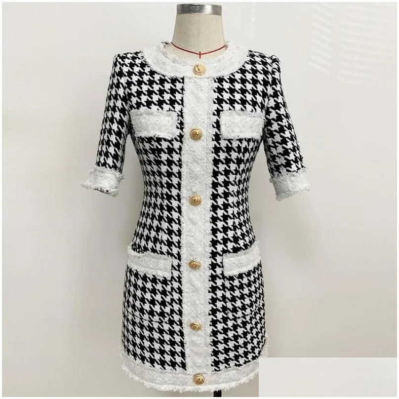 Basic & Casual Dresses Fall Winter Designer Dress Womens Short Sleeve Fringed Houndstooth T Drop Delivery Apparel Women`S Clothing Dhnvm
