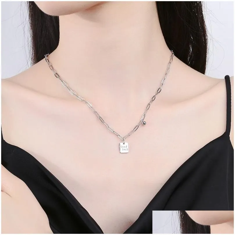 Pendant Necklaces 100% 925 Sterling Sierjewelry Good Luck Square Heavy Choker Necklace For Men Drop Delivery Jewelry Pendants Dhtdc