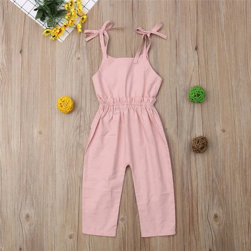 1-5T Summer Toddler Kids Baby Girl Romper Sleeveless Solid Strap Jumpsuit Elegant Cute princess clothing Boho beach Outfits
