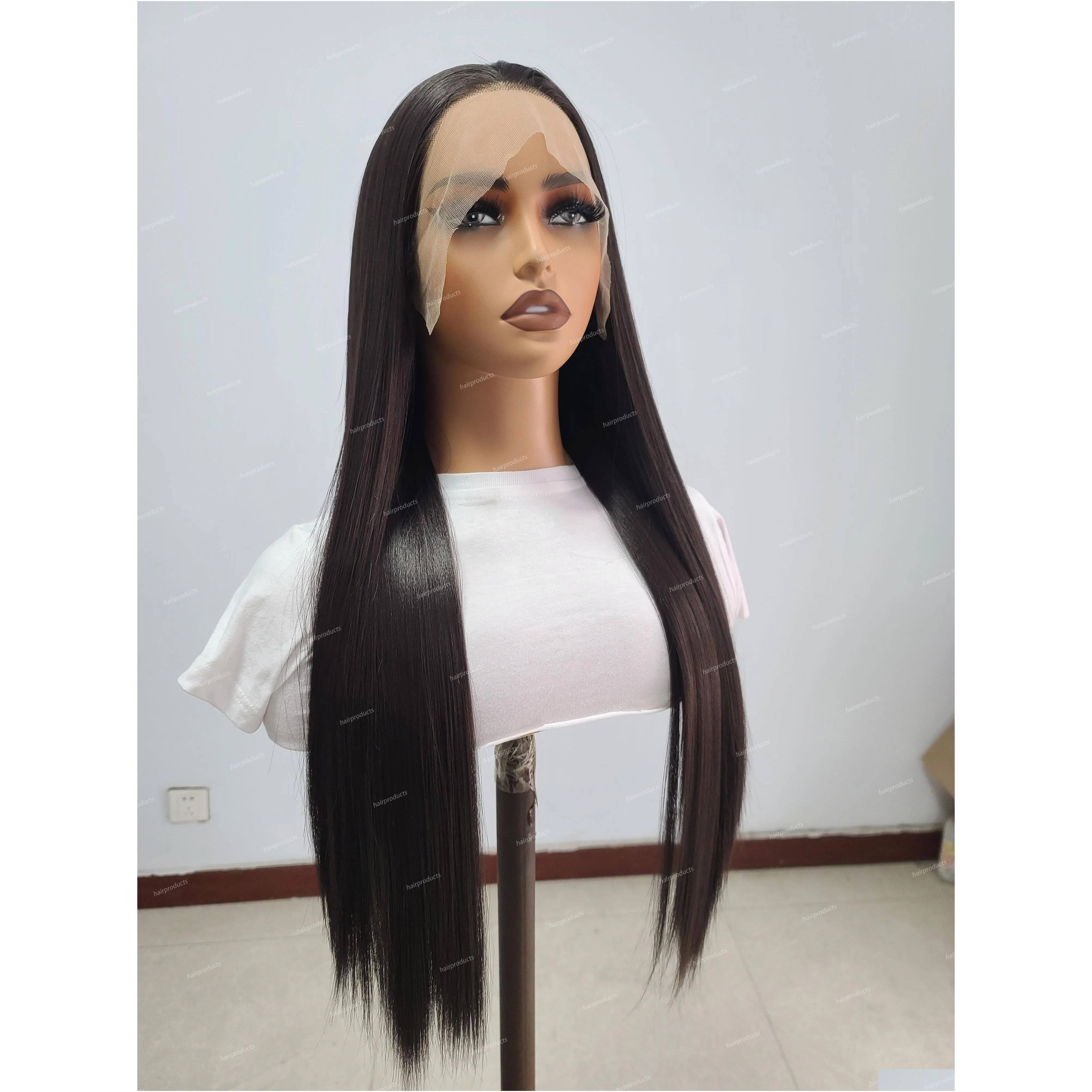 Lace front wig natural color long straight hair chemical fiber high temperature silk matte synthetic lace wig daily wear Korean high temperature fiber wig