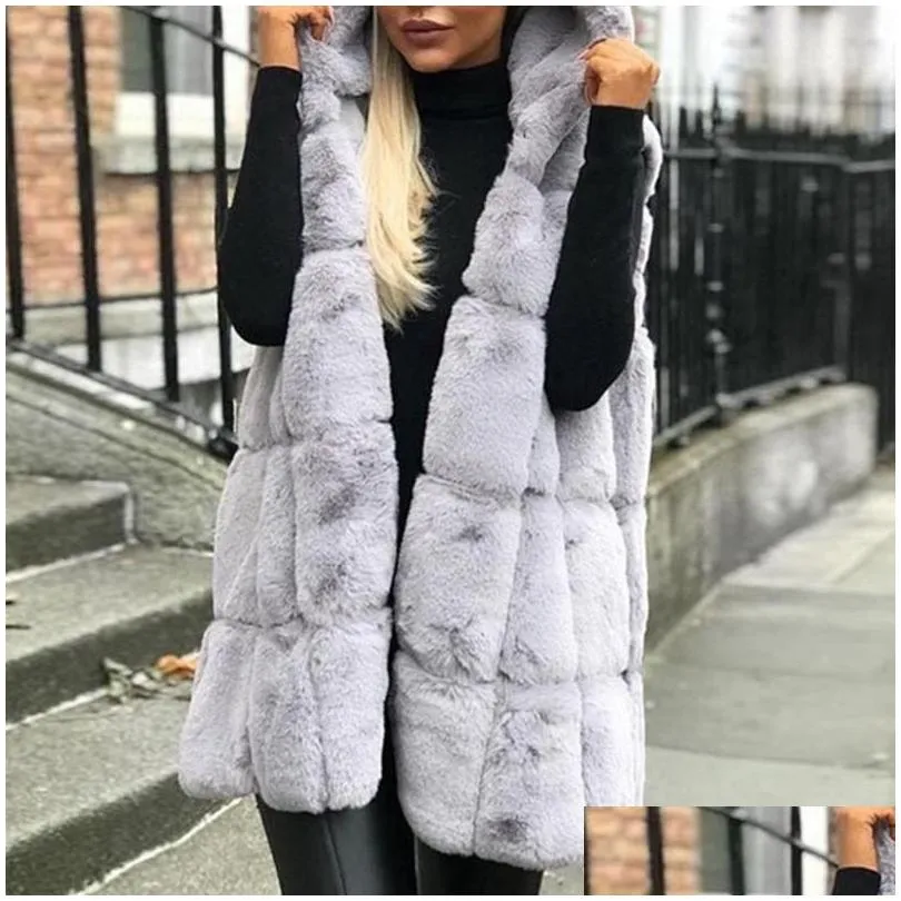 Women`S Vests Autumn Winter Womens Sleeveles Vest Hoodie Warm Double Thickening Faux Fur Work Female Jacket Outerwear Drop Delivery Ap Dhqky
