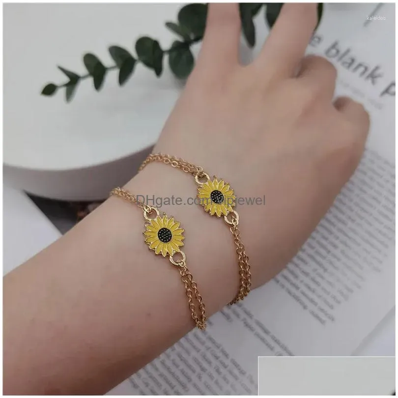 charm bracelets yellow sun flower for women men creative color handmade braided bracelet couple jewelry set summer accessories