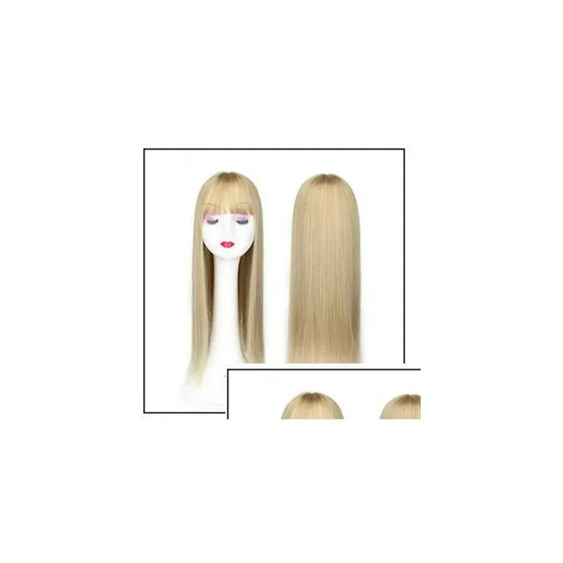 Gres Blonde Synthetic Hair Piece Women 3 Clips in Hair Extension with Bangs 22