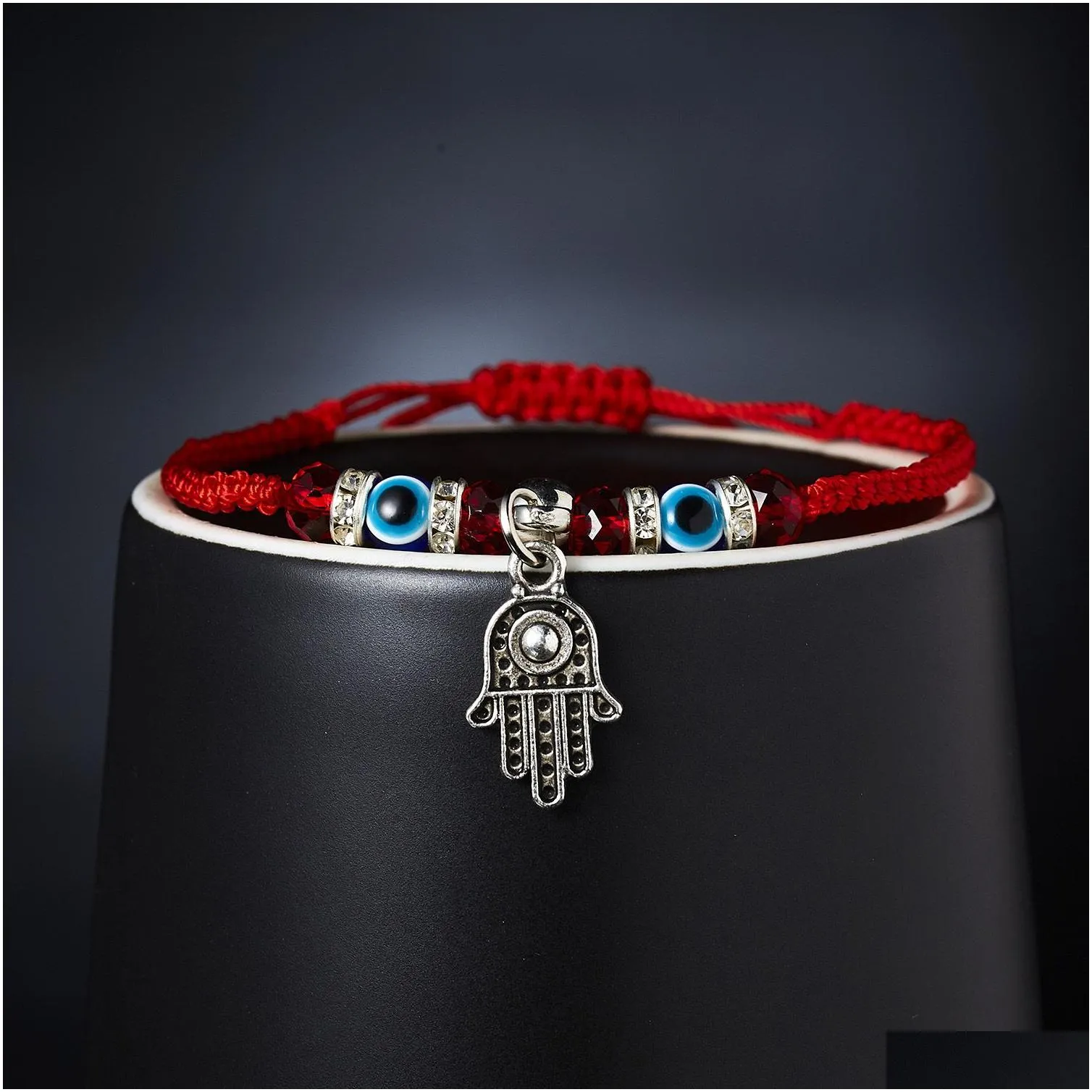 Identification Fashion Red String Blue Turkish Evil Eye Bead Bracelet Thread Hamsa Horseshoe Heart Butterfly Dangle Charms Braid Jewe Dhnhl