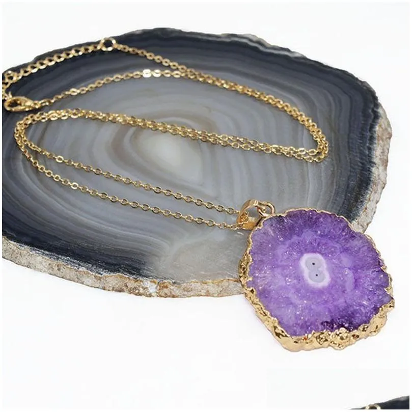 Pendant Necklaces Necklace Jewelry Luxury Natural Crystal Drusy Healing Gemstone Original Sunflower Stone Style Drop Delivery Pendants Dhvya