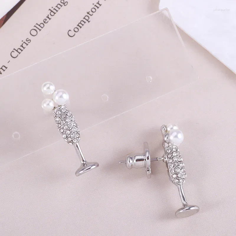 Stud Earrings European And American Accessories Wholesale Champagne Glasses Wine Inlaid With Pearl Design Goblet Ear Studs