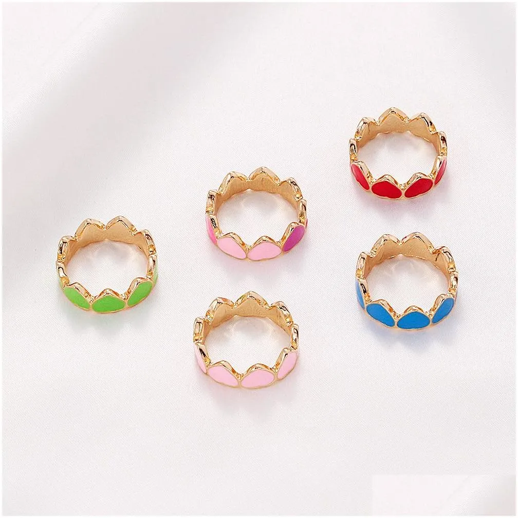 Band Rings Korean Fashion Sweet Candy Color Girls Red Pink Enameled Love Heart Size Finger Ring Women Female Jewelry Drop Delivery Dh53W