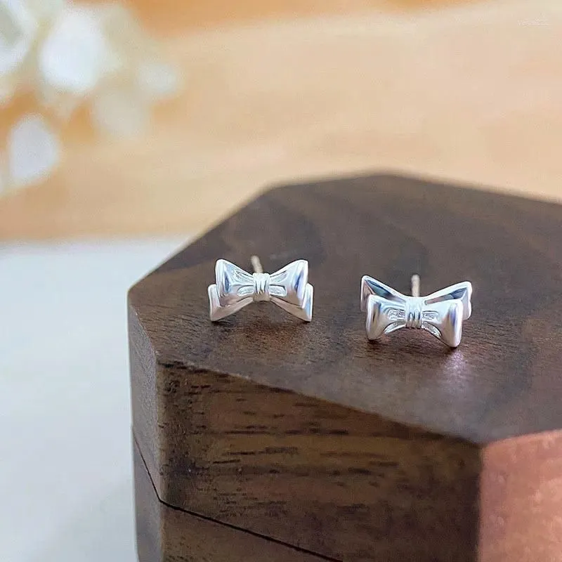 Stud Earrings 925 Sterling Silver Zircon Bowknot For Woman Girl Simple Fashion Smooth Design Jewelry Party Gift Drop
