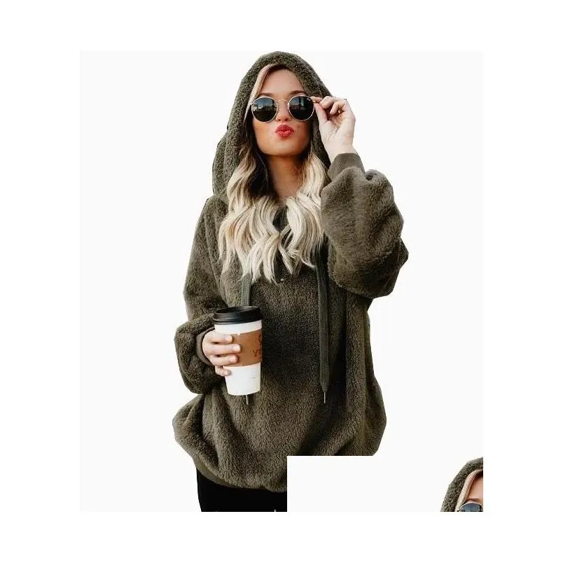 Women`S Hoodies & Sweatshirts Womens Winter Women Sherpa Oversized Fleece Hooded Plover Loose Fluffy Coat Warm Streetwear Drop Delive Dhj0U