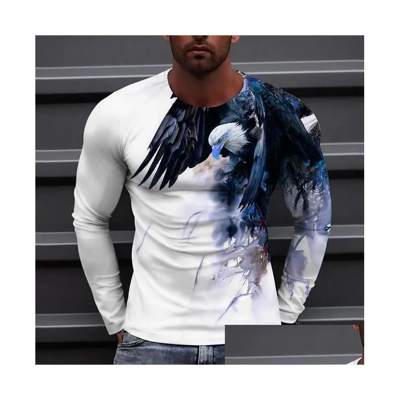 Men`S T-Shirts 4 Colors  Print Mens T Shirts Street Trend 3D Printing Plus Size Long Sleeves Drop Delivery Apparel Clothing Tees Dhpe8