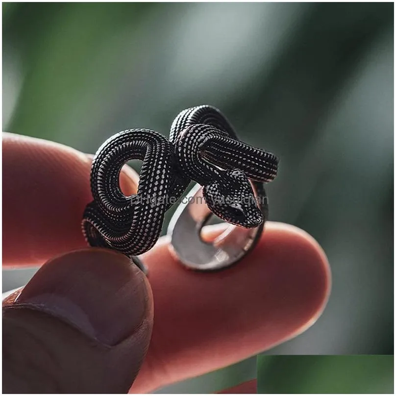 Band Rings Intage Sier Color Snake Ring For Man Handmade Mens Jewelry Accessories Drop Delivery Dhkxy