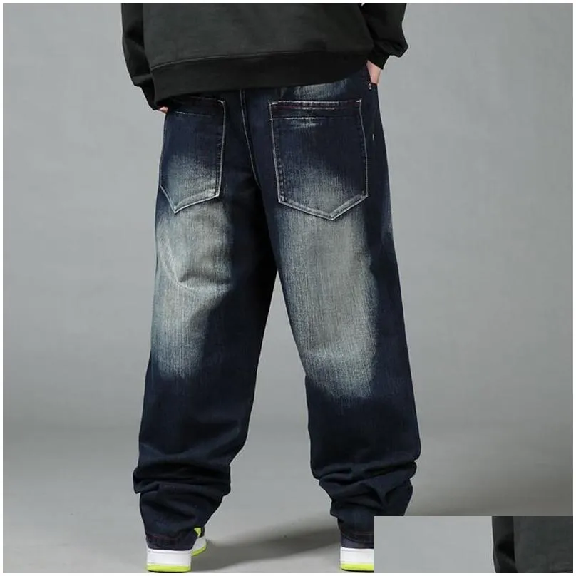 Men`S Jeans Mens Hip Hop Skateboarder Plus Size Loose Baggy Denim Pants Wide Leg Streetwear Garment Washed Drop Delivery Apparel Clot Dhzpd