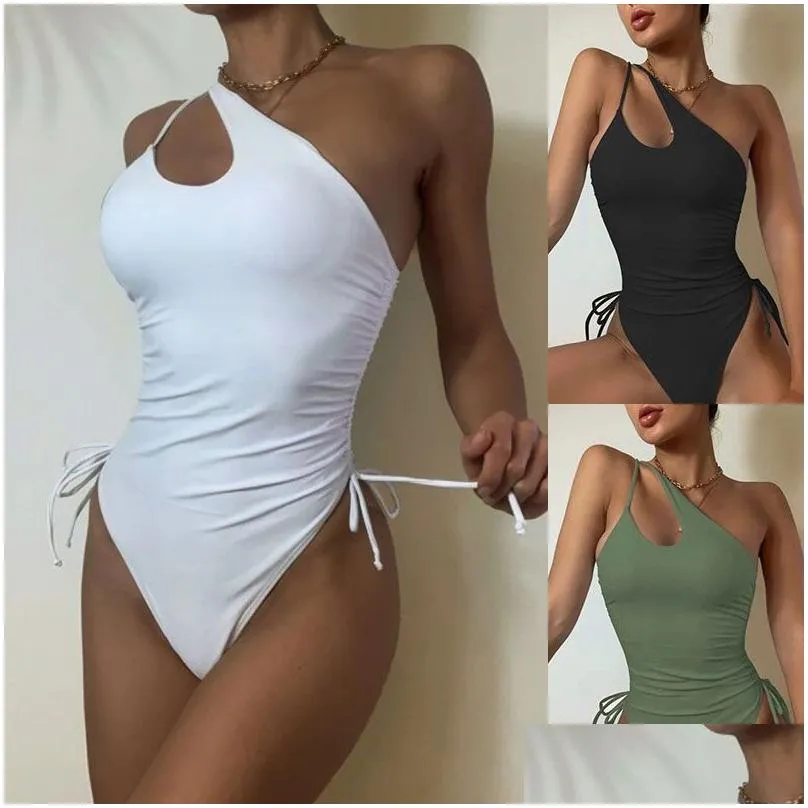 Women`S Swimwear Womens Bodysuit Swimsuit One Shoder Hollow Out Monokini Y High Waist Beachwear Clothing Drop Delivery Apparel Dh7Bu