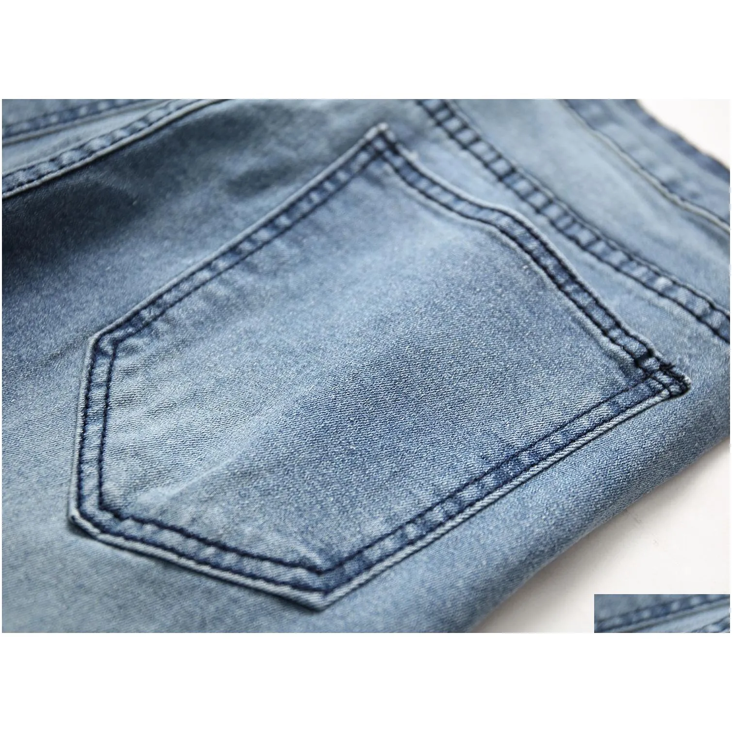 Men`S Jeans Men Biker Hole Ripped Light Blue Color Bunch Of Foot Slim Fit All Season Casual Style Skinny Drop Delivery Apparel Clothi Dhj25