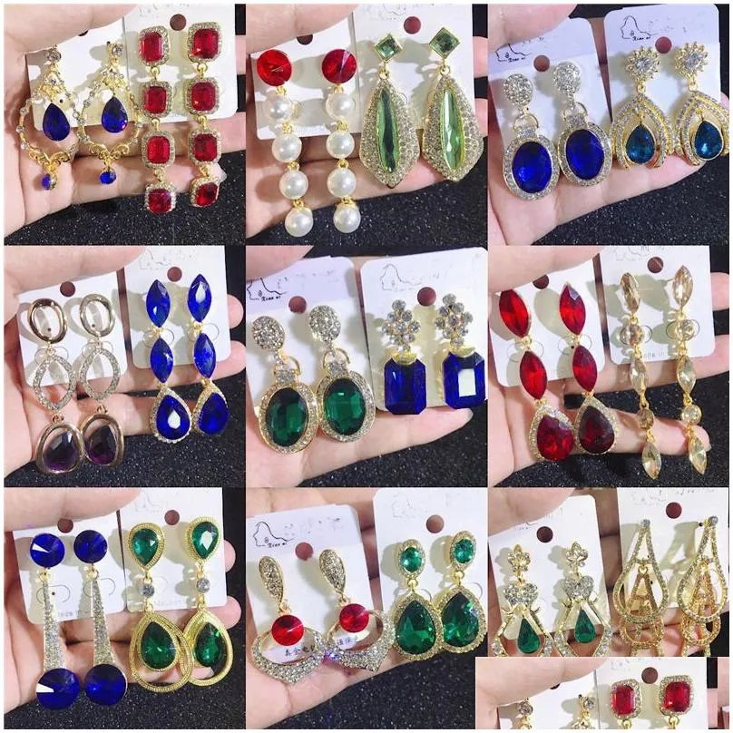 Dangle & Chandelier Europe United States Retro Colorf Rhinestone Women Drop Earrings Long Bohemian Glass Drill Temperament Wedding Je Dh8Or