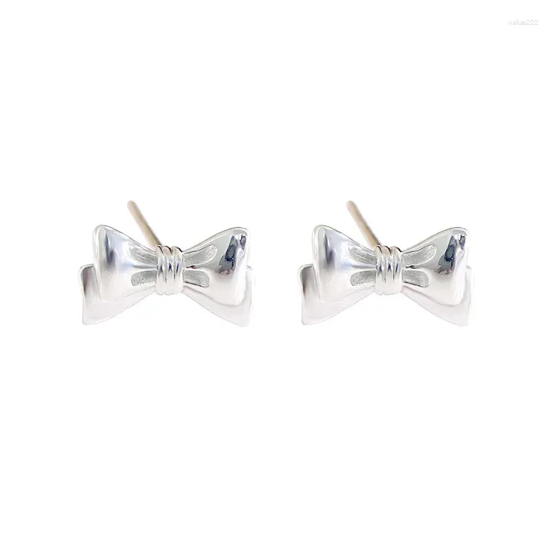 Stud Earrings 925 Sterling Silver Zircon Bowknot For Woman Girl Simple Fashion Smooth Design Jewelry Party Gift Drop