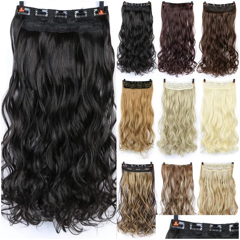 Allaosify 5 Clip In Hair Extension Synthetic Black Brown Fake Hairpieces Clip In hair accessories for women 2102179041851