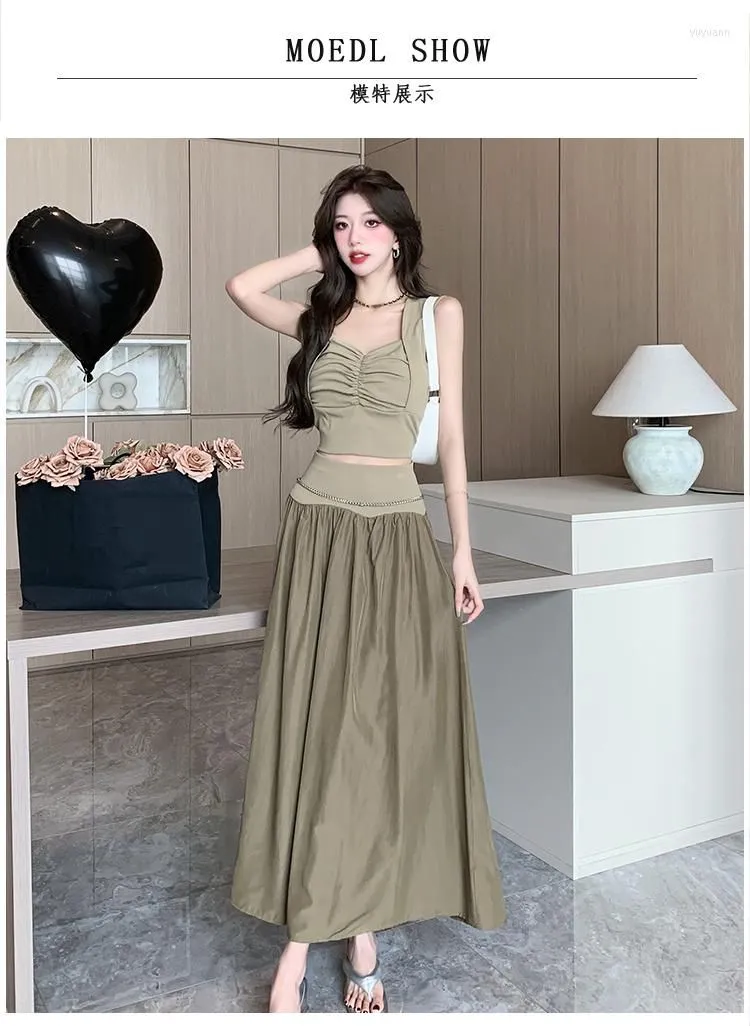 Work Dresses Two Piece Skirt Set Women`s Suit Y2k Clothes Summer 2023 Sexy Outfit Cropped Top And Midi Chic Elegant Female Clothing